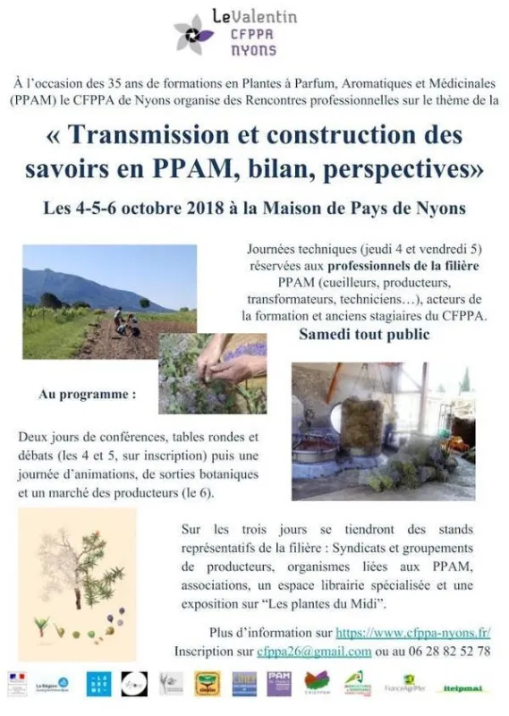 4-5-6 octobre 2018, RENCONTRES PROFESSIONNELLES POUR LES 35 ANS de FORMATIONS PPAM AU CFPPA DE NYONS, Nyons (26) Visuel
